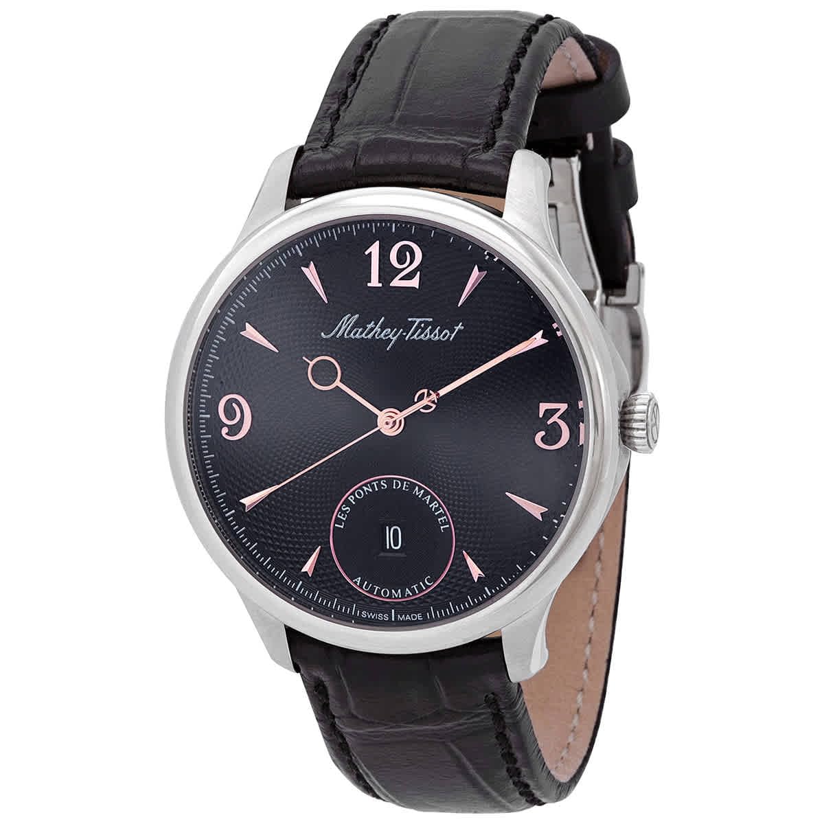 Mathey-Tissot Edmond Automatic Limited Edition Leather Strap Black Dial AC1886CNA Mens Watch