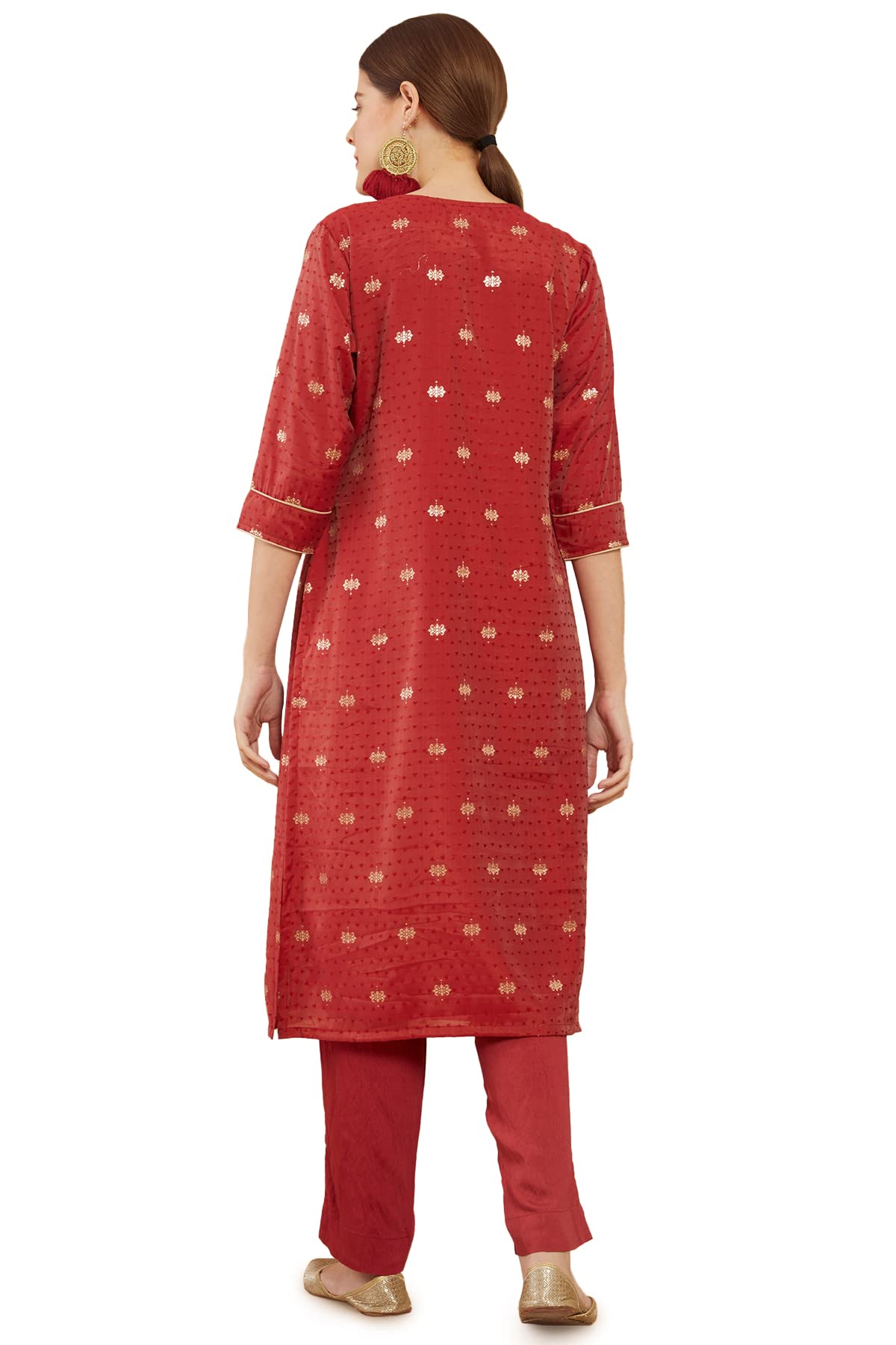 Soch Women Red Chanderi Embroidered Kurta Set