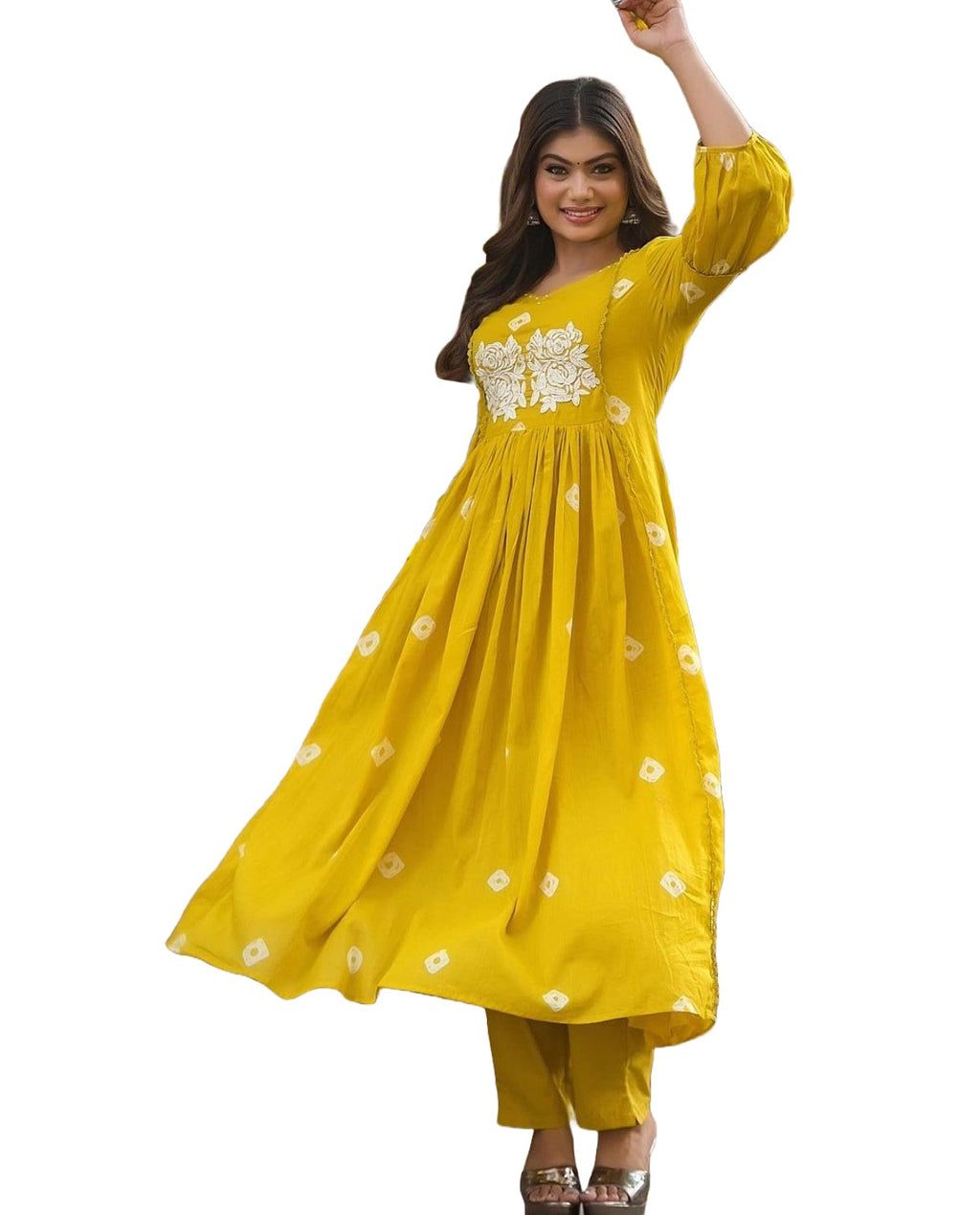 ANNI DESIGNER Womens Rayon Blend Floral Straight Kurta with Pant (ANVESHI-CLRS_Yellow_Medium)