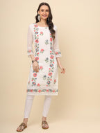 Ekasya Womens Georgette Straight Cut Round Neck Kurta with Beautiful Embroidery Work