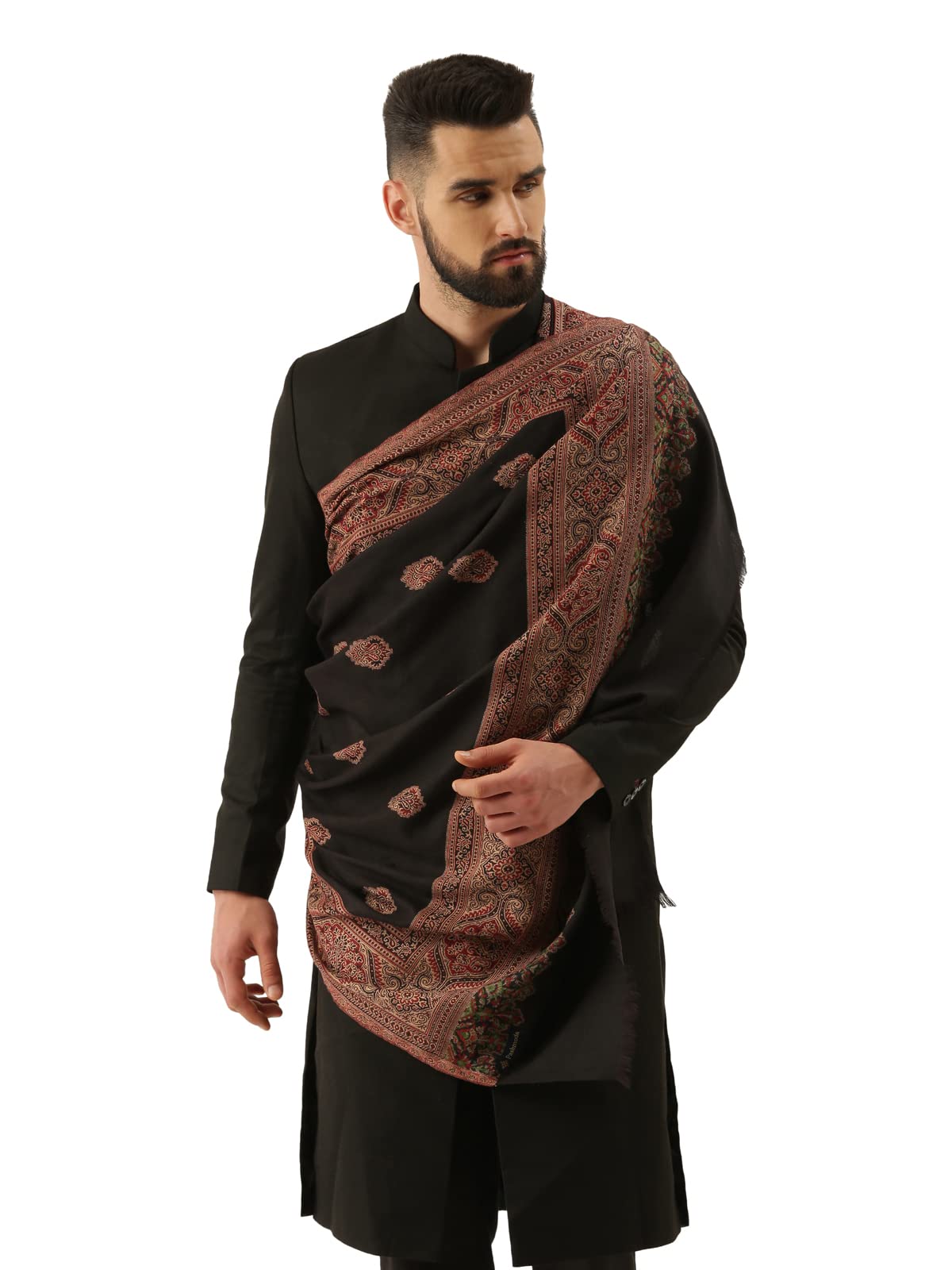 Pashmoda Men Jamawar Kashmiri Luxury Shawl, Size: 101X203 Cm, Mustard Color