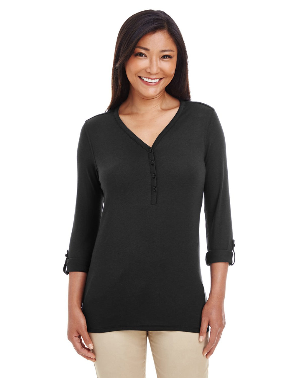 Ladies Perfect FitY-Placket convertible Sleeve Knit Top - WHITE - XS(D0102H7YE78)