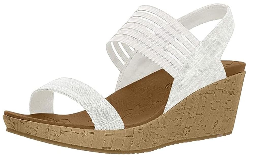 Skechers Cali Women's Beverlee Smitten Kitten Wedge Sandal,Off-White Cork,10 M US