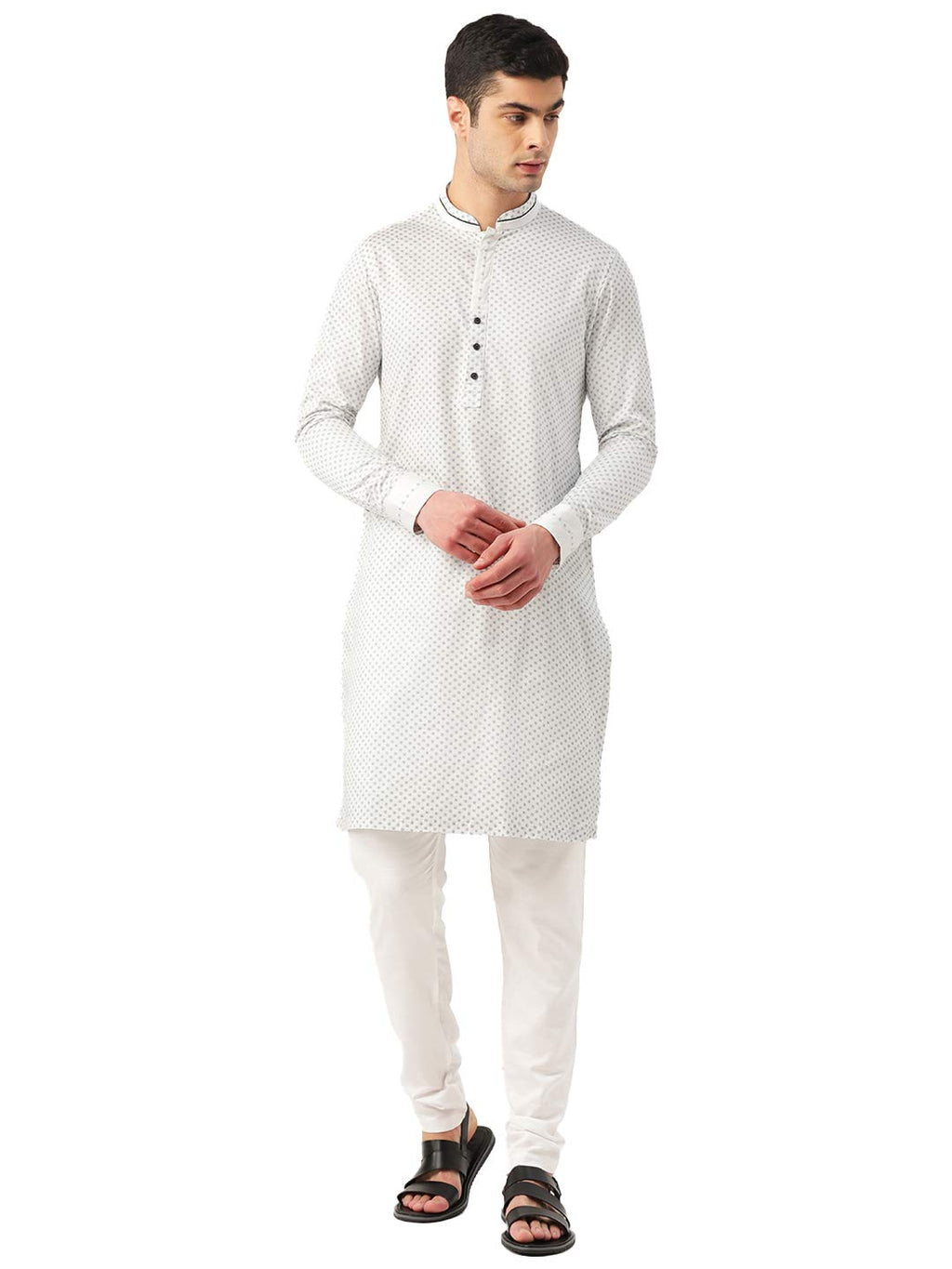 Manyavar MenS Cotton Blend Regular Ethinic Wear (Ml11985_White_L)