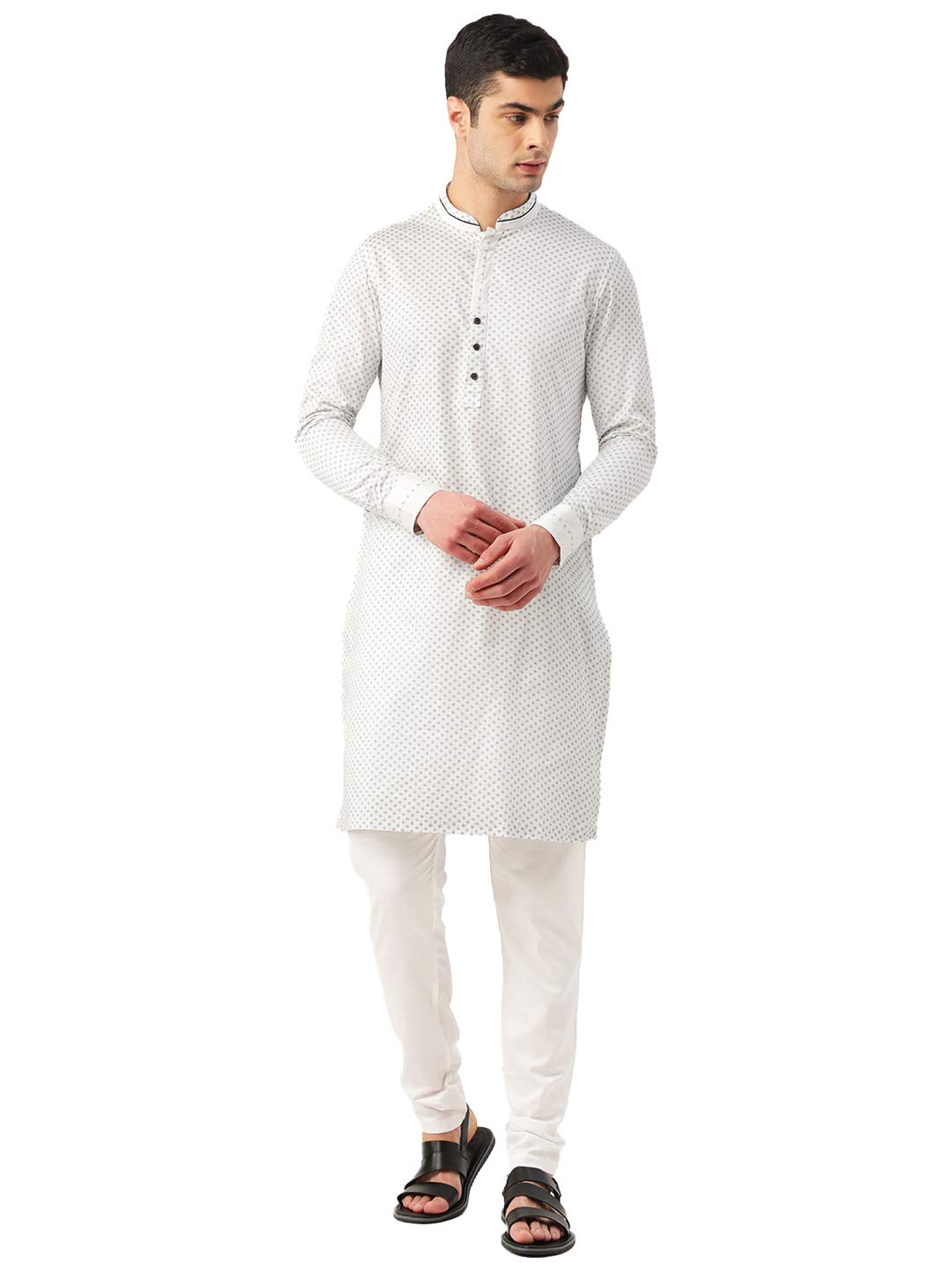 Manyavar MenS Cotton Blend Regular Ethinic Wear (Ml11985_White_L)