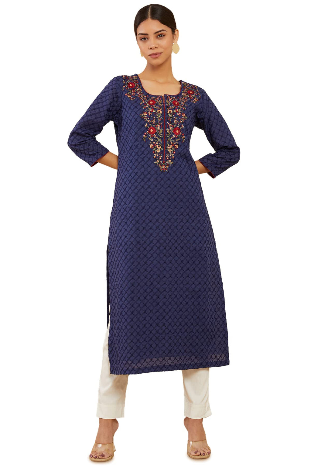 Soch Women Dark Blue Cotton Solid Kurta