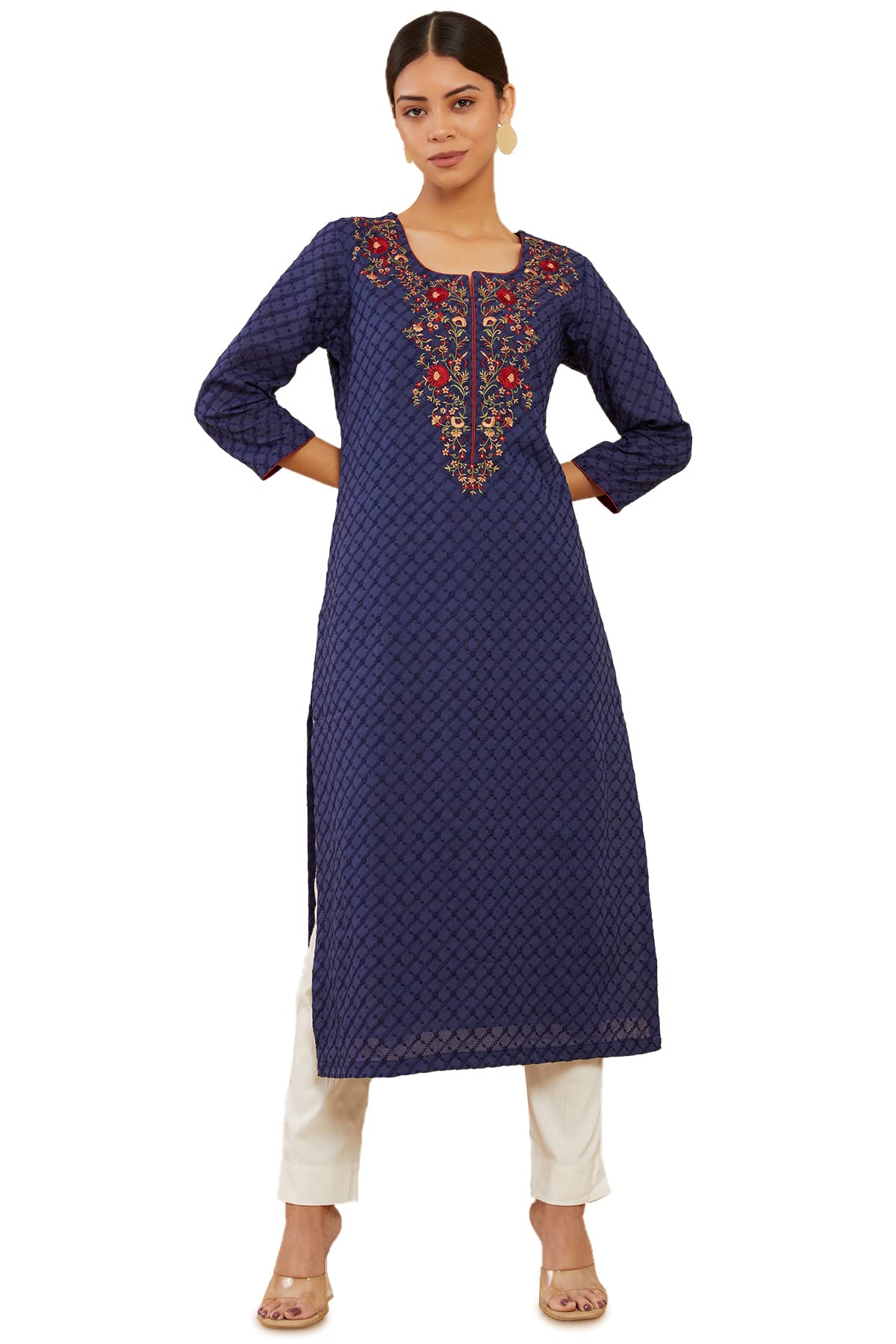 Soch Women Dark Blue Cotton Solid Kurta