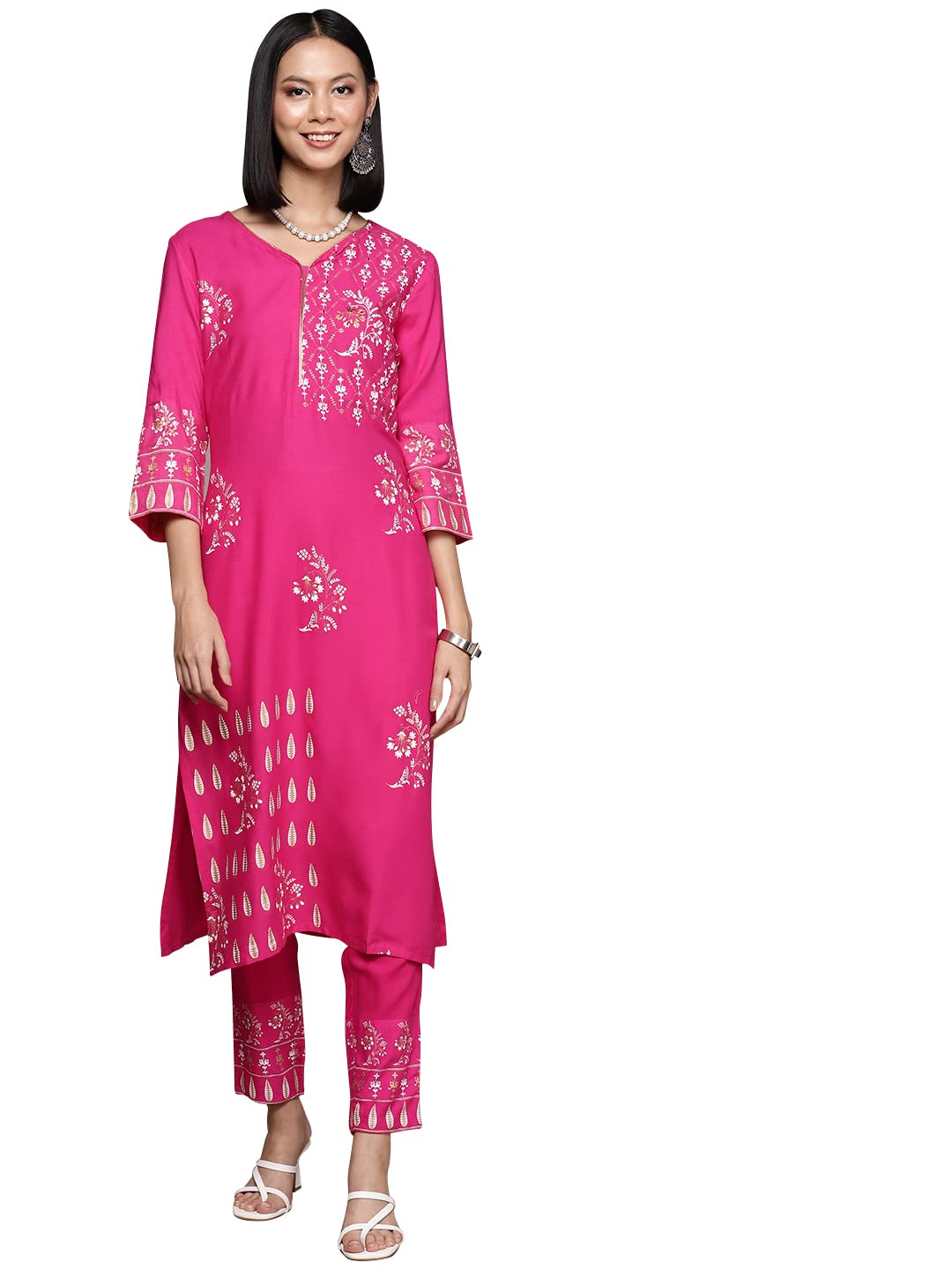 Ziyaa Women'S Pink Rayon Straight Kurta And Pant Set (Zikury3918Andpa-Xxl