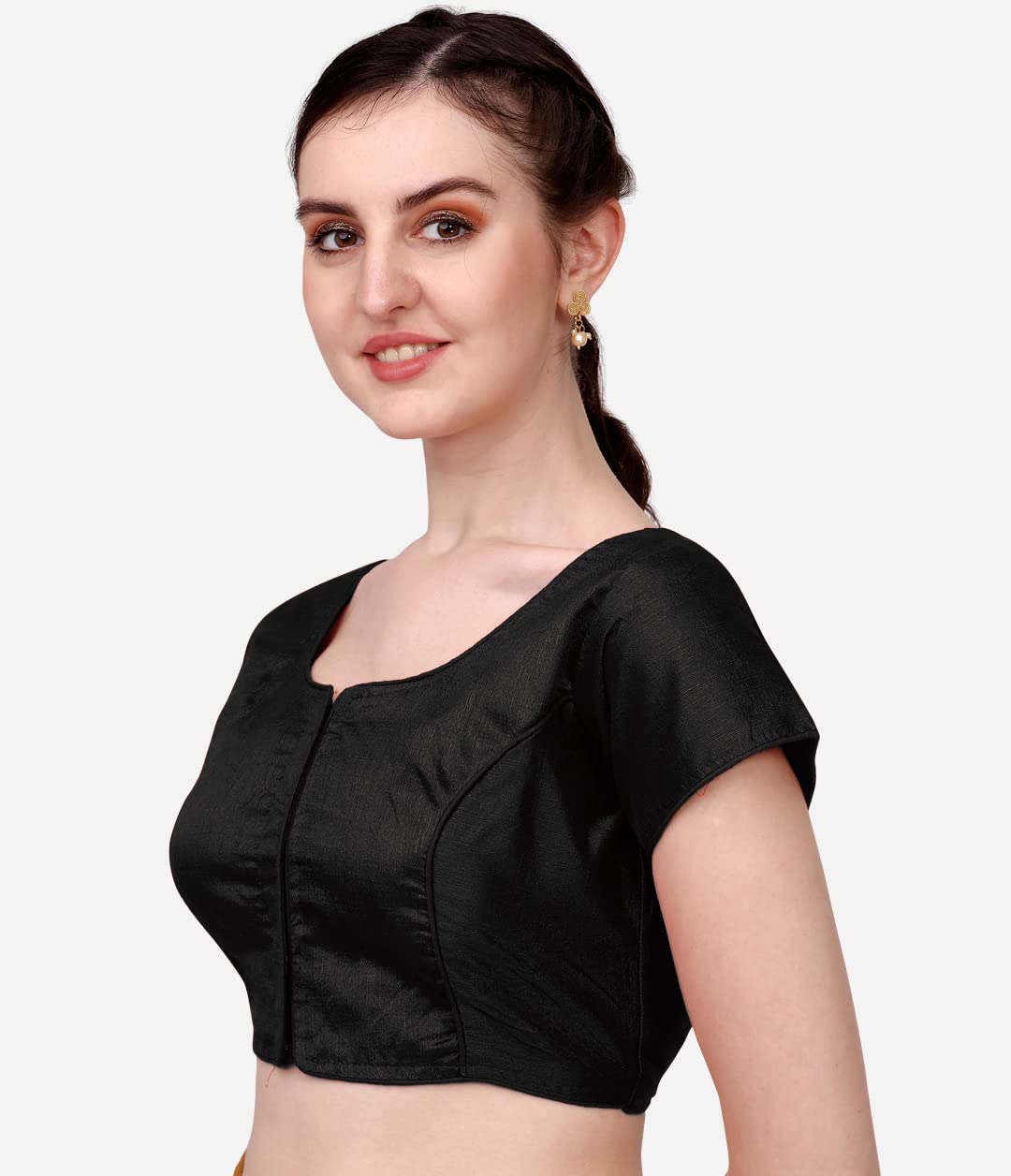 Pujia Mills Womens Silk Solid Short Sleeve Blouse