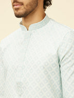 Manyavar Mens Blue Art Silk Self Design Kurta Pyjama Set