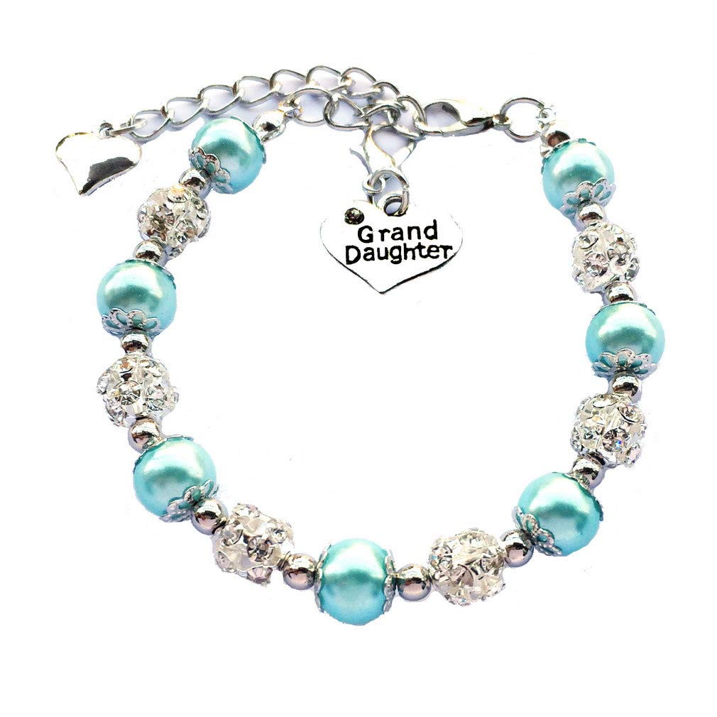 DOLON Blue Glass Pearl Color Crystal Granddaugther Bracelet Jewelry Wedding Bridal Birthday Christmas Holiday Gift