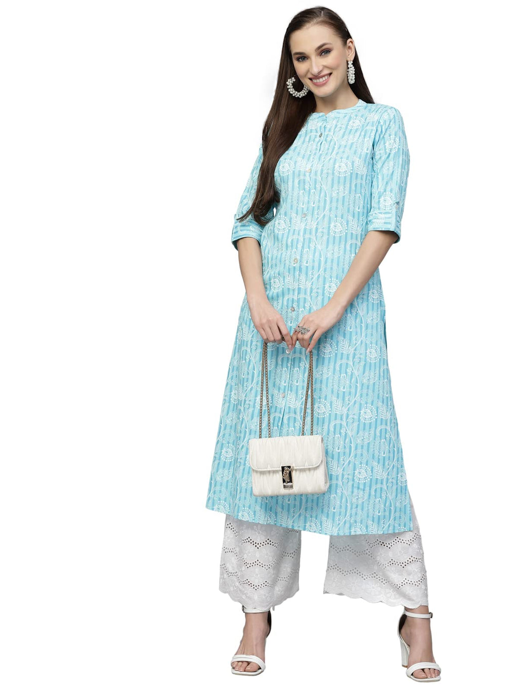 Stylum Women'S Printed Rayon A-Line Kurta (Skytinzi38_Turquoise, M)