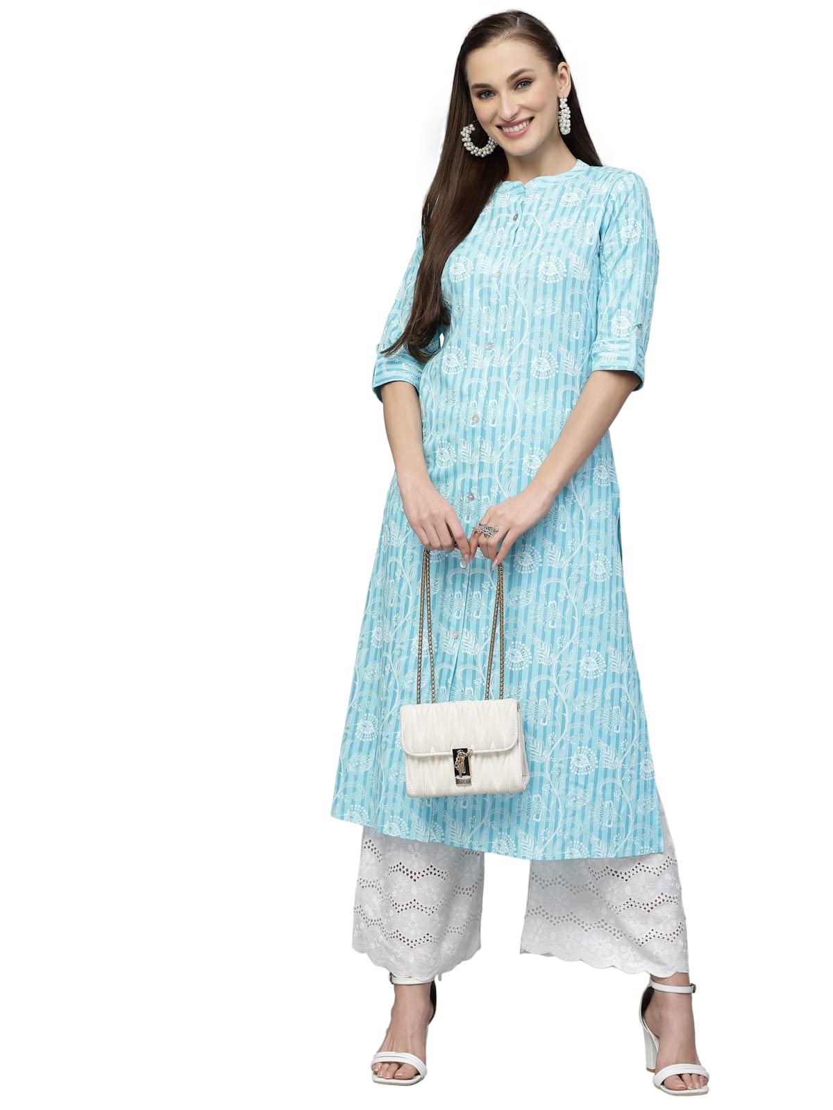Stylum Women'S Printed Rayon A-Line Kurta (Skytinzi38_Turquoise, M)