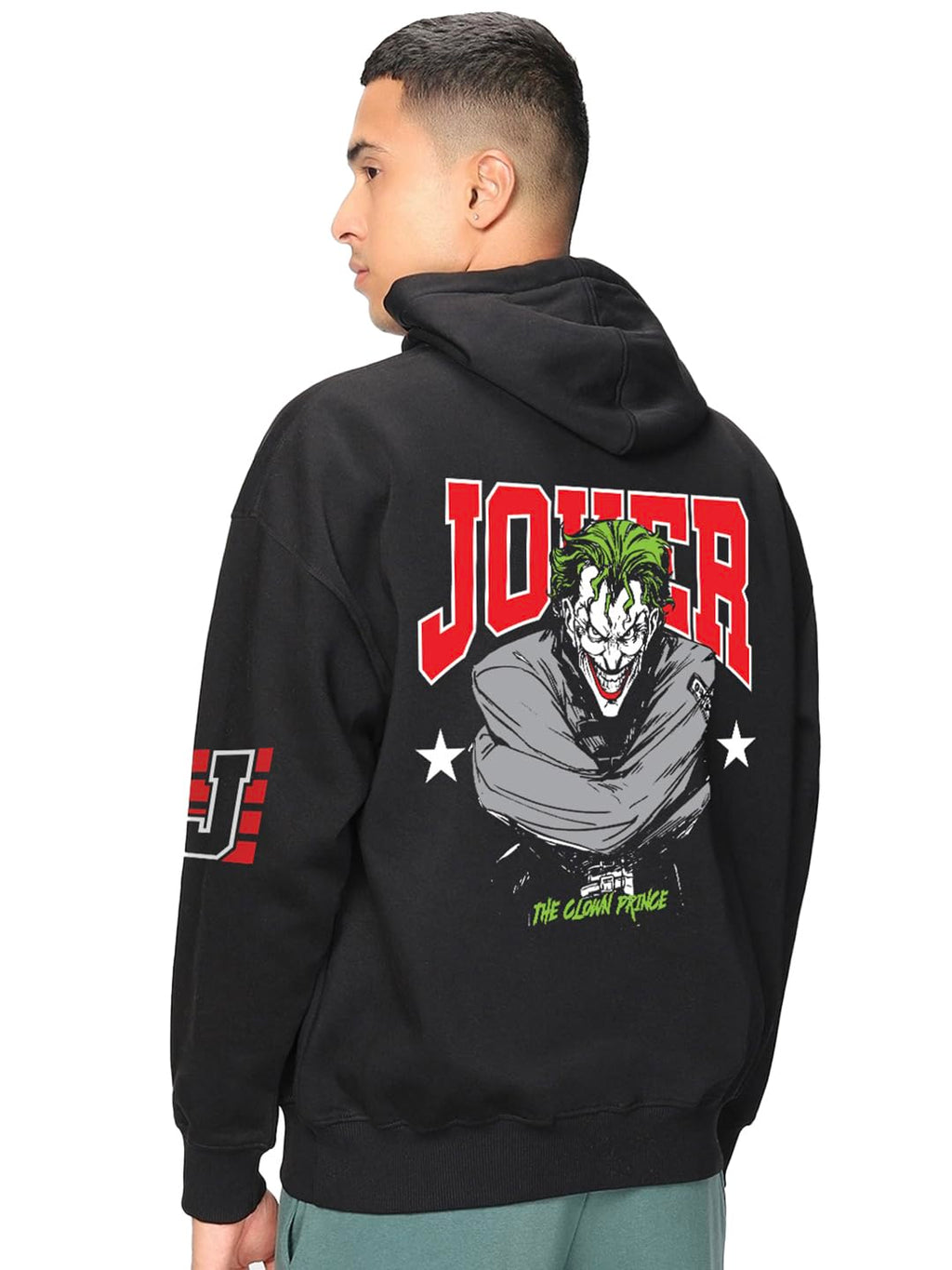 Bewakoof Official DC Merchandise Joker Mens Graphic Printed Oversized Fit Full Sleeve Hooded Fleece Hoodies_649967_Black_XL