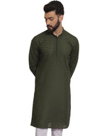 SOJANYA (Since 1958 Ethnic Motifs Embroidered Thread Work Pure Cotton Dark Green Straight Only Kurta