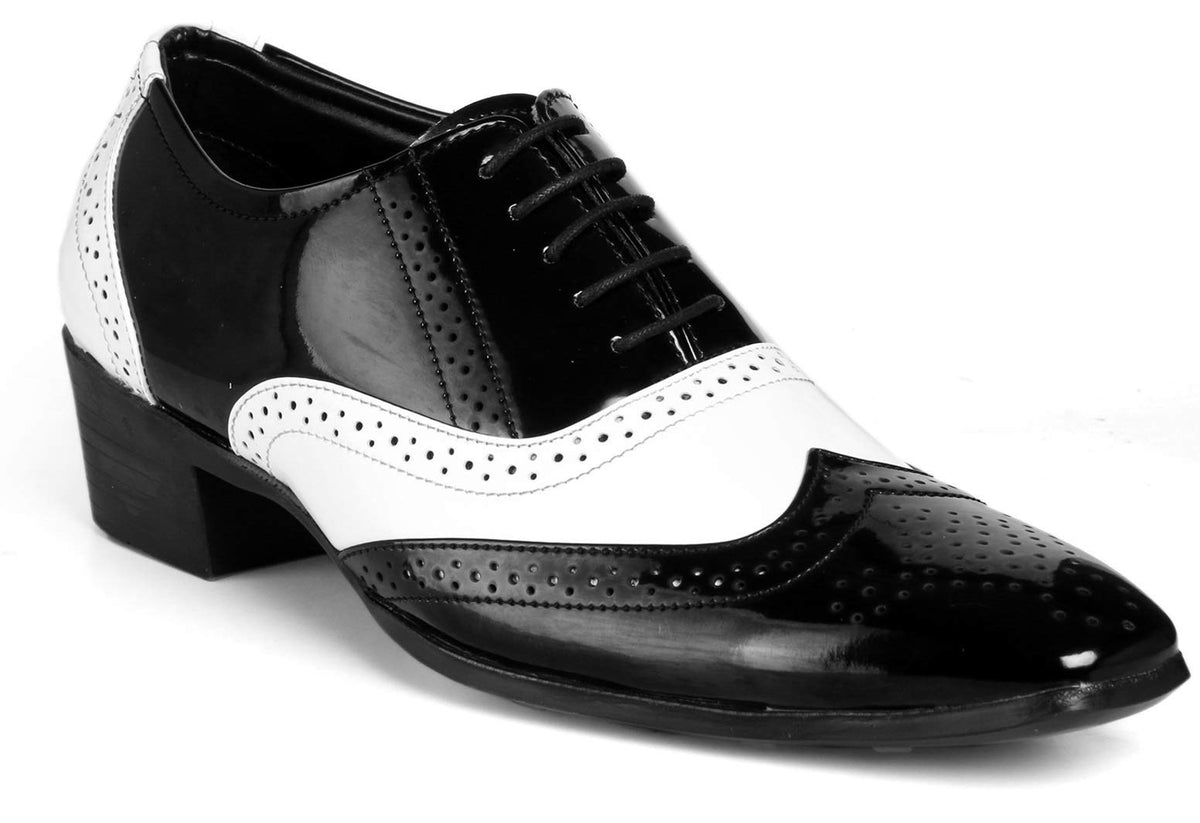 YUVRATO BAXI Mens BlackWhite Height Increasing Faux Leather Oxford Mafia Full Brogue LaceUp Shoes 6