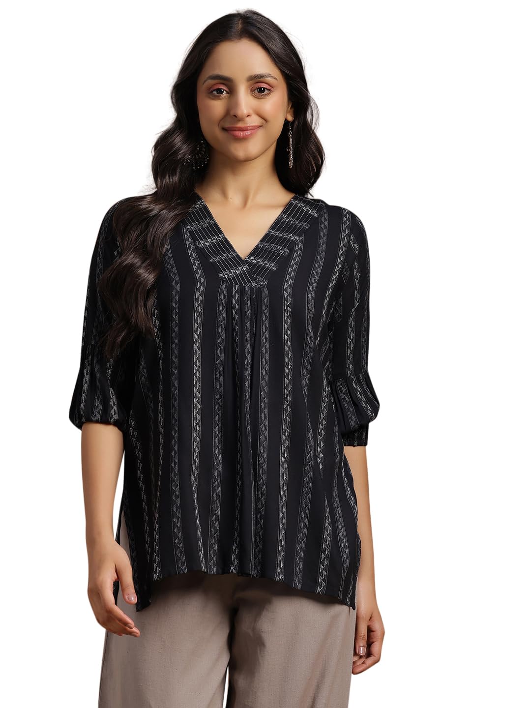 Libas WomenS Viscose Rayon Woven Design Straight Kurtis (29105O_Black