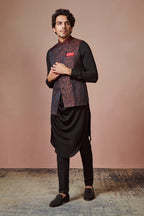 Manyavar Kurta Jacket Set For Men, Full Sleeves Mandarin Collar Ethnic Kurta Jacket Set For Festival, Wedding, Party Blended Ray