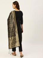 Ishin Womens Silk Blend Straight Yoke Design Sequinned Kurta Set With Dupatta & Trouser