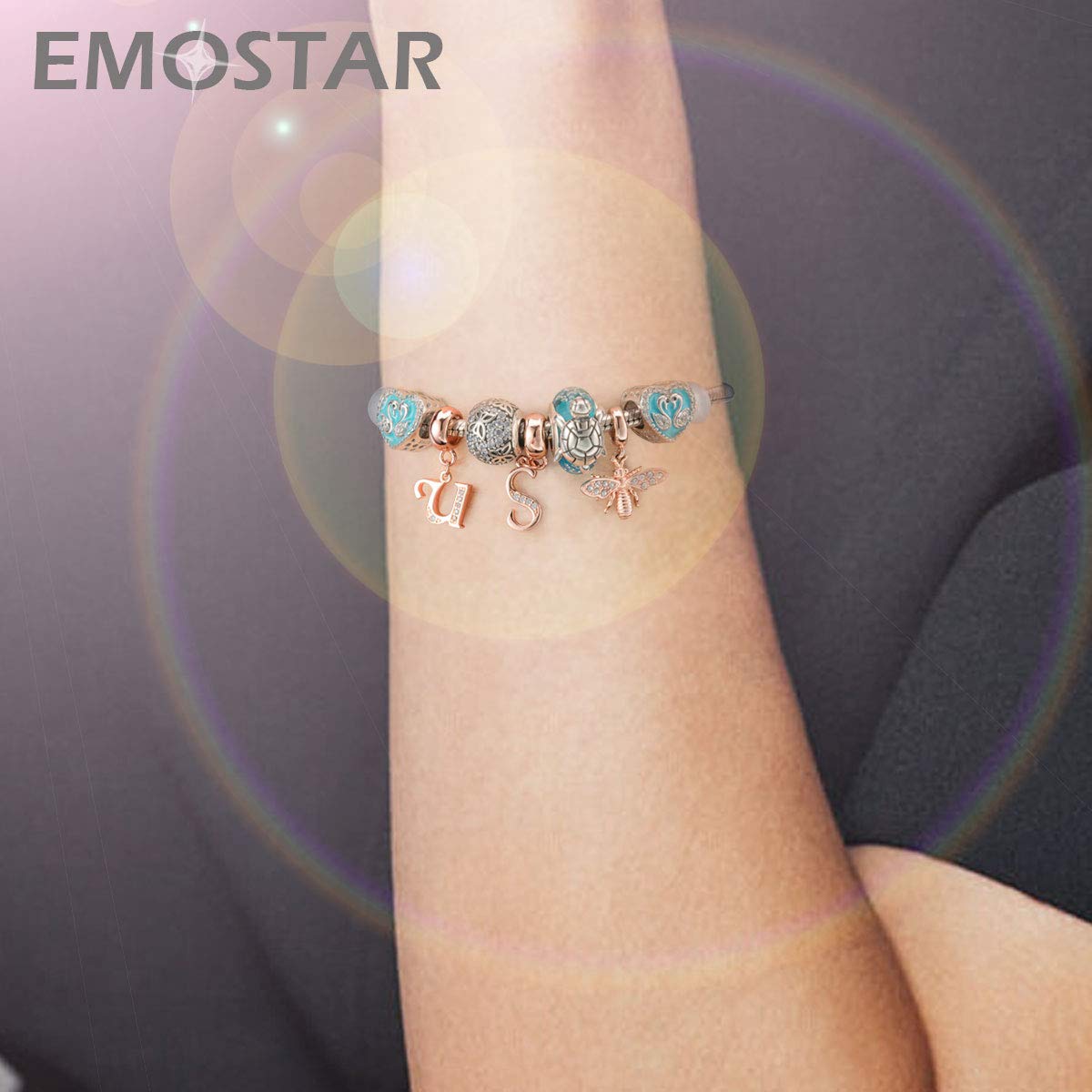 Letter S Charms Initial A-Z Alphabet Beads - Rose Gold Authentic 925 Sterling Silver Letra Dangle Letra Necklace Pendant, fit Pa