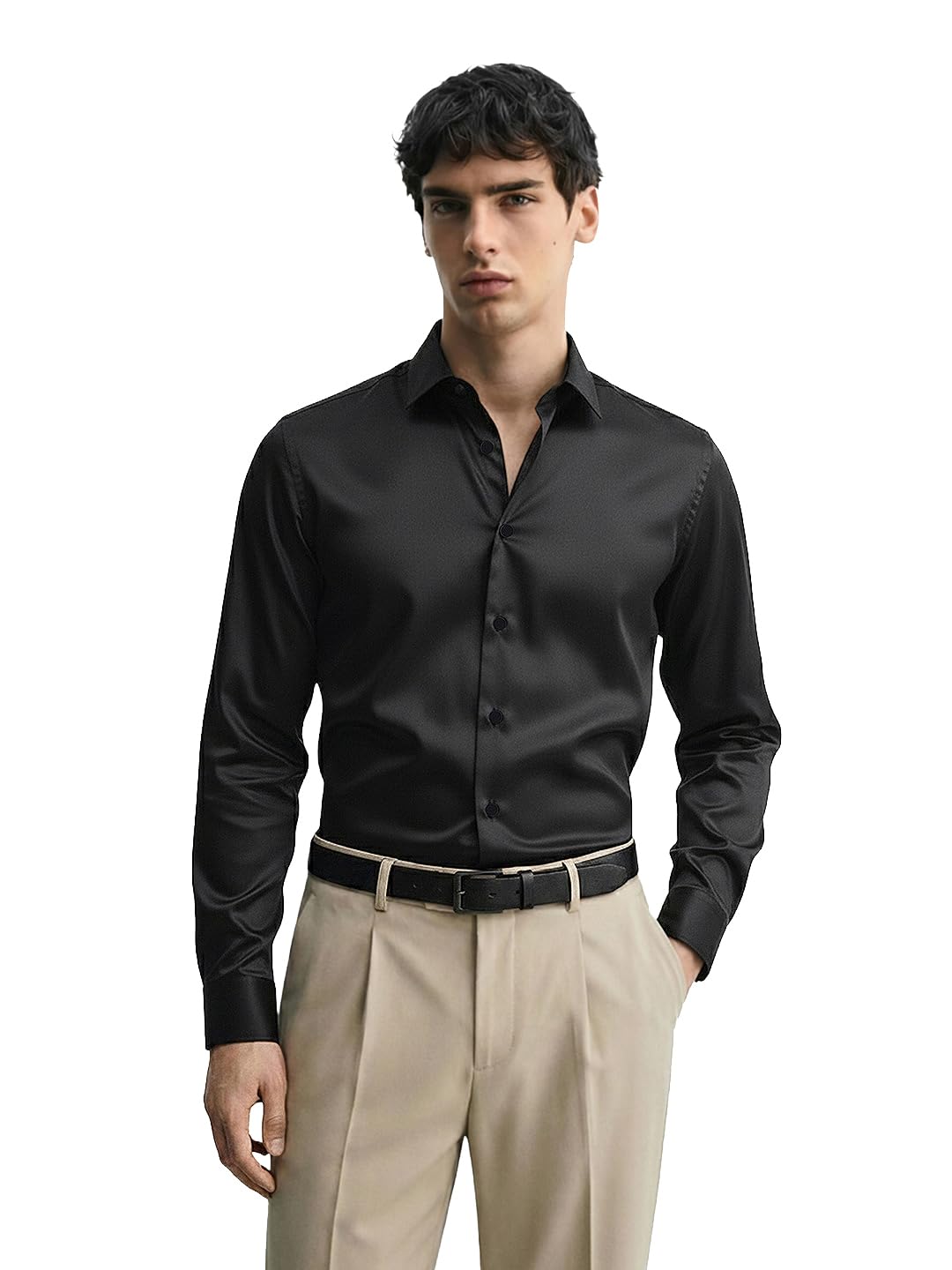 The Indian Garage Co Mens Slim Fit Solid Cutaway Collar Full Sleeves Party Shirt