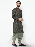 Kisah MenS Black Printed Cotton Kurta & Sage Green Dhoti Set  Ethnic Indian Wear For Weddings, Festivals & Everyday Comfort