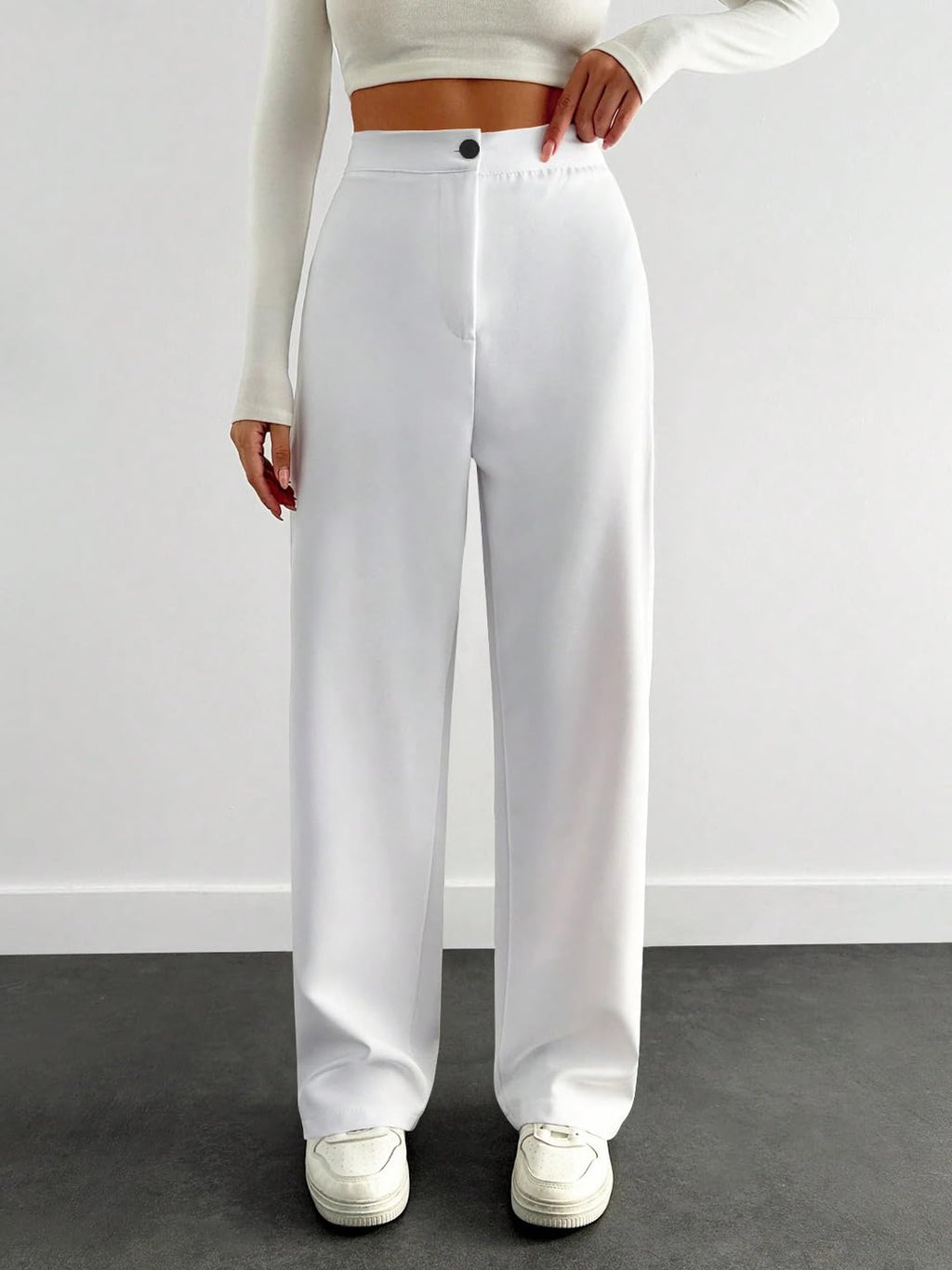 Toochki High Waist Trousers for Women  Korean Style Formal Pants | Elegant Workwear for Office, College & Events White
