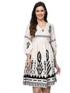 Stylum Womens Womens Off White Printed Rayon Flared Dress