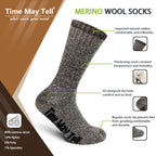 Time May Tell Mens Merino Wool Hiking Cushion Socks Thermal Warm Crew Winter Boot Socks Pack (2Brown,Light Grey,Dark Grey(4 pair