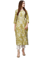 GoSriKi Womens Cotton Blend Chikankari EmbroideGreen Straight Kurta (Rutika-Mehandi-GS_5XL_Green_XXXXX-Large)