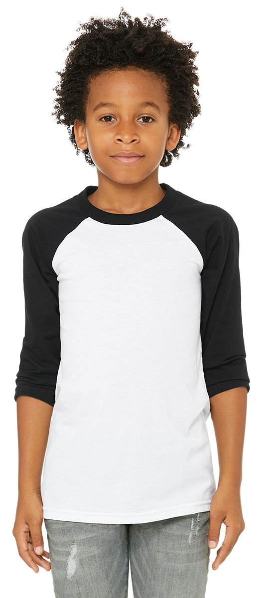 Youth 34-Sleeve Baseball T-Shirt - WHITE BLAcK - M(D0102H7KXZ6)