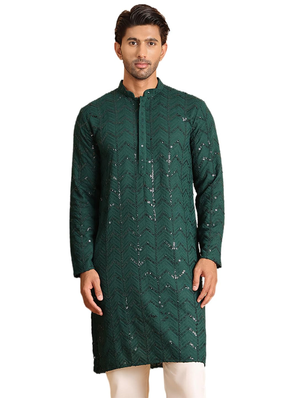 Jompers Mens Embroidered Sequined Viscose Straight Kurta