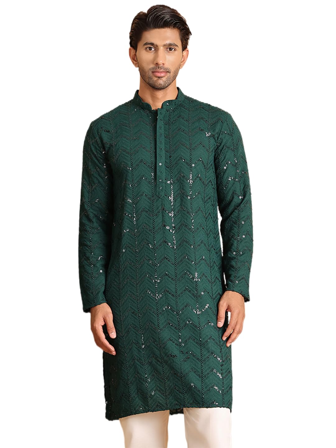 Jompers Mens Embroidered Sequined Viscose Straight Kurta