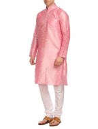 Wintage Men'S Banarasi Art Silk Bandhgala Festive And Casual Light Pink Kurta Churidar Pajama Pyjama