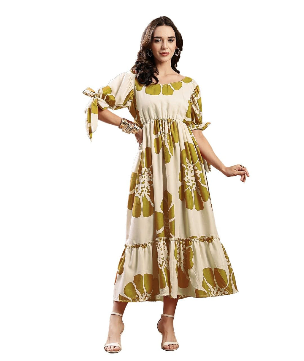 Stylum Womens Green Floral Printed Rayon Tiered Dress