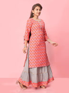 Aarika Girls Casual Wear Gajri Colour Cotton Floral Print Kurti (9-16 Years)