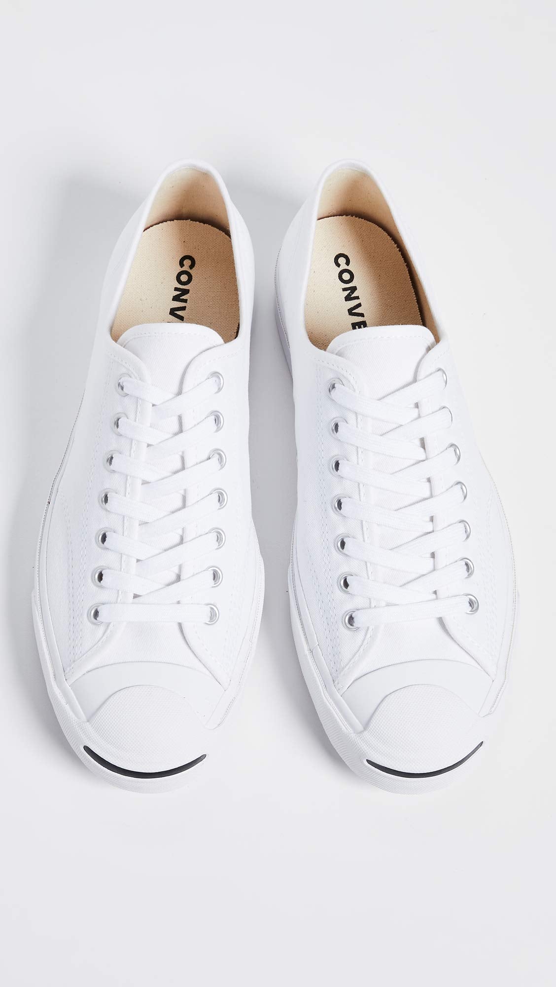 Converse Jack Purcell Canvas Unisex Sneakers, White/White/Black, 12.5 US Women/11 US Men