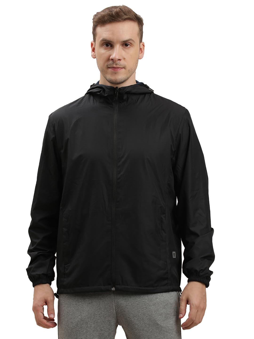 Turtle Men Nylon Solid Black & Navy Zipper Hooded Reversible Windcheater Jacket