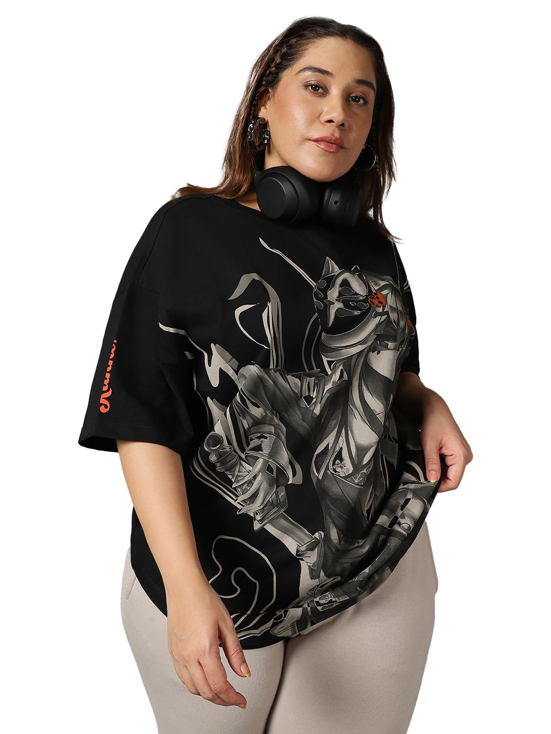Bewakoof Womens Graphic Printed Oversized Plus Size T-Shirt_582059_Black_4XL