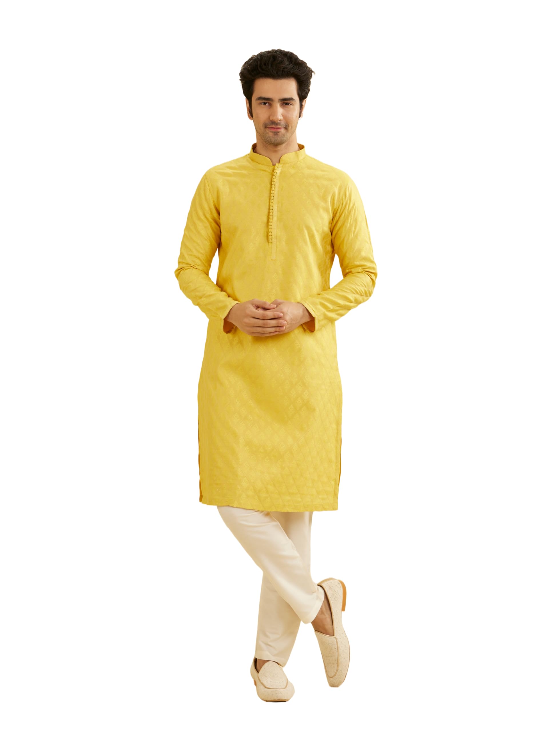 Manyavar Mens Viscose Blend Self Design Kurta Set (XXL)