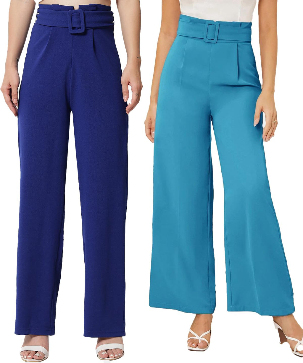 Kotty Pack Of 2 Women Flared Fit Multicolor Viscose Rayon Trousers