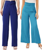 Kotty Pack Of 2 Women Flared Fit Multicolor Viscose Rayon Trousers