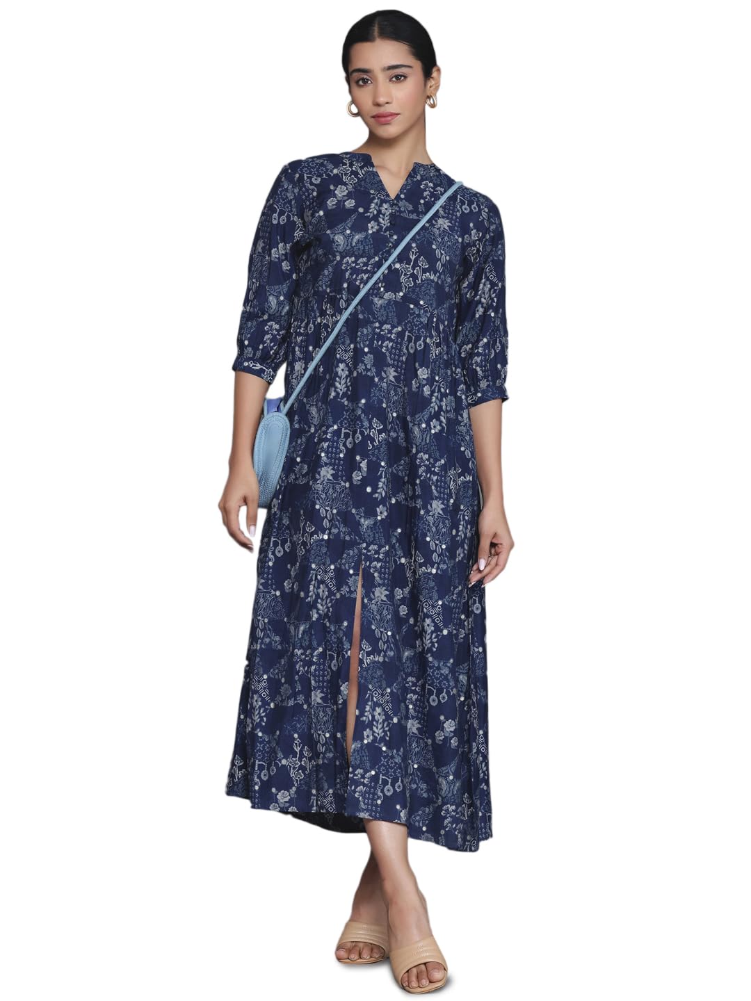 Libas WomenS Silk Fit And Flare Maxi Casual Dress (26937_Blue