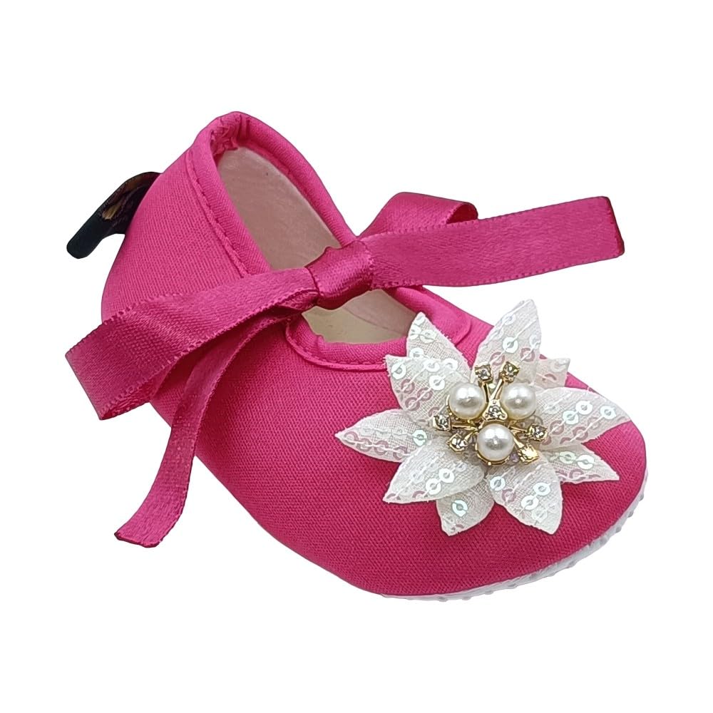 Rsmart, Baby Girl & Boy Pink Floral Shoes With Pearl Lace 18-24