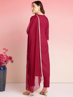 ANNI DESIGNER Womens Rayon Blend Embroidered Straight Kurta with Pant & Dupatta (RAMDHANI Maroon_S_Maroon_Small)