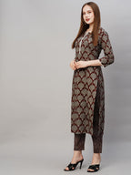 ANNI DESIGNER Womens Cotton Blend Printed Straight Kurta with Pant (Urmi Maroon_S_Maroon_Small)