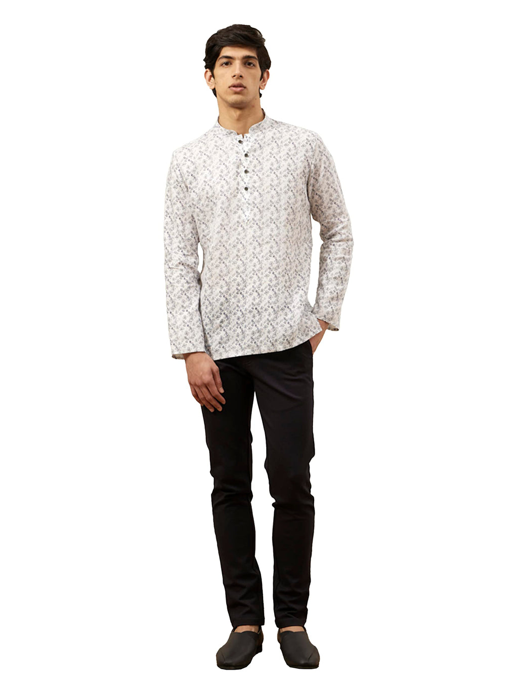 Manyavar MenS Short Kurta, Full Sleeves Mandarin Collar Ethnic Waist Length Kurta Only, Kurta For Festival, Wedding, Blended Vis