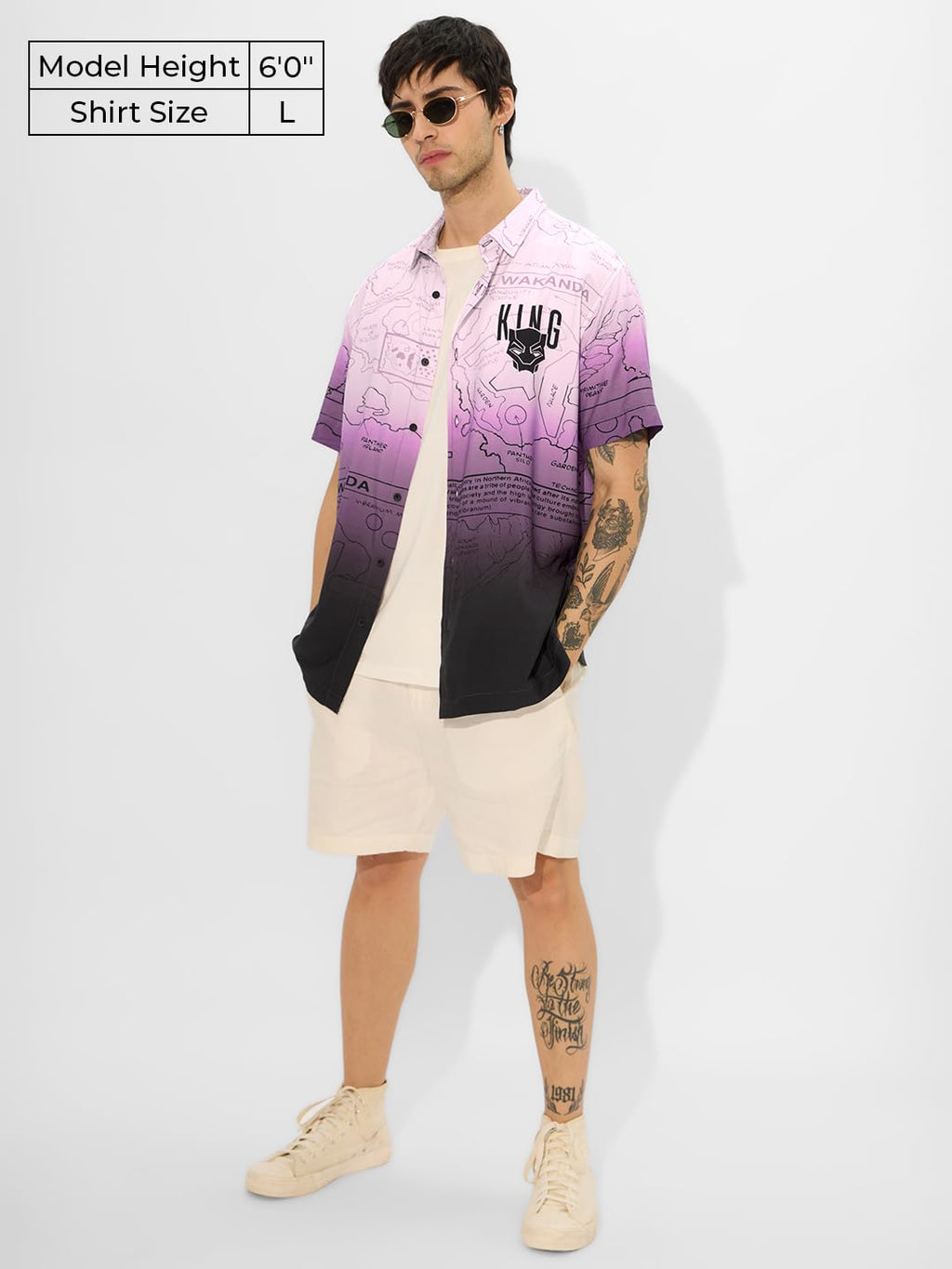 The Souled Store Official Black Panther: Map of Wakanda Men and Boys Short Sleeves Collared Neck Button Front All Over Printed V