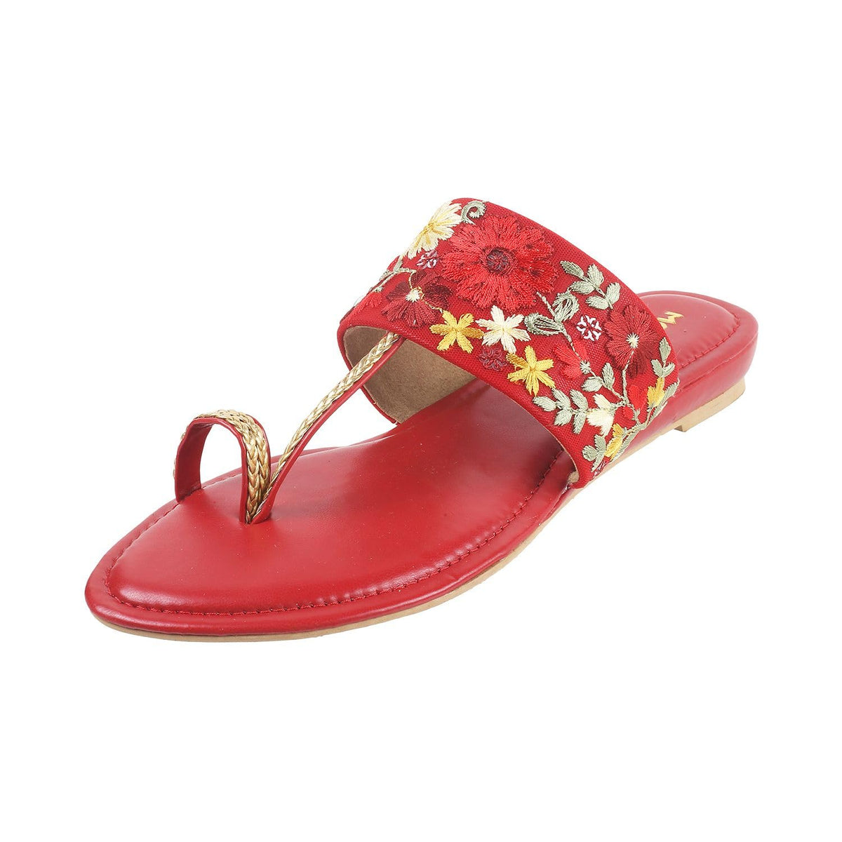 Mochi Women Red Flat Embroidered/Ethnic Chappal UK/6 EU/39 (32587) 6-39