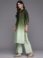 Varanga Women Teal Printed Round Neck Straight Kurta Paired With Kurta Bottom Set And Dupatta Set  Women Kurta Set With Dupatta